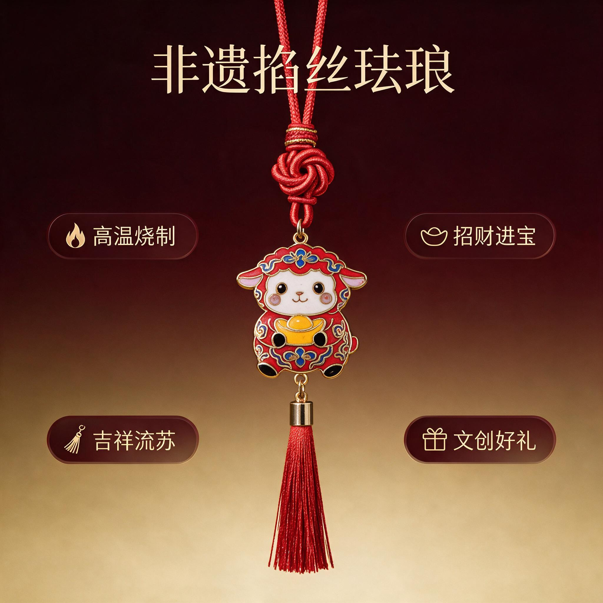 非遗掐丝珐琅红羊包挂